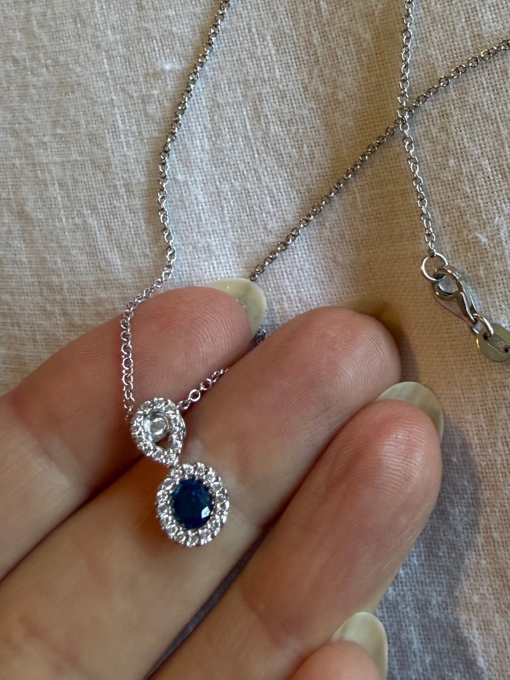 Natural Blue Sapphire & Diamond Necklace – 18K White Gold – September Birthstone